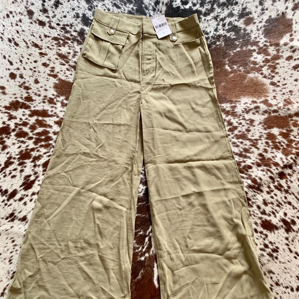 Wide Leg Olive Trousers